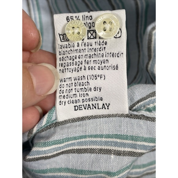 Lacoste Button Down Shirt Mens Size 40 Linen Cotton Striped Preppy Summer - Picture 9 of 11